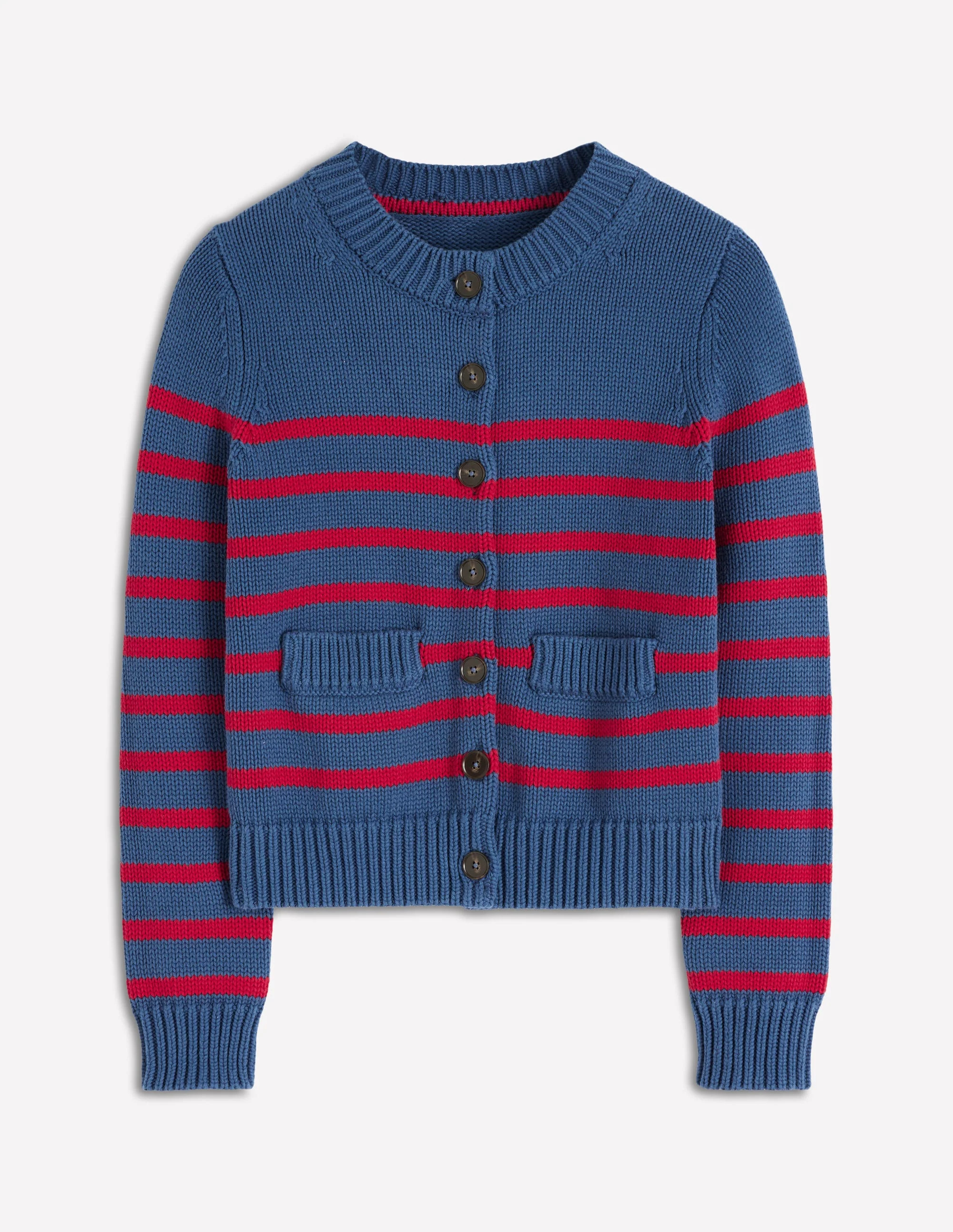 Lucy Chunky Cotton Cardigan-Soft Navy and Red Stripe | Boden (US)
