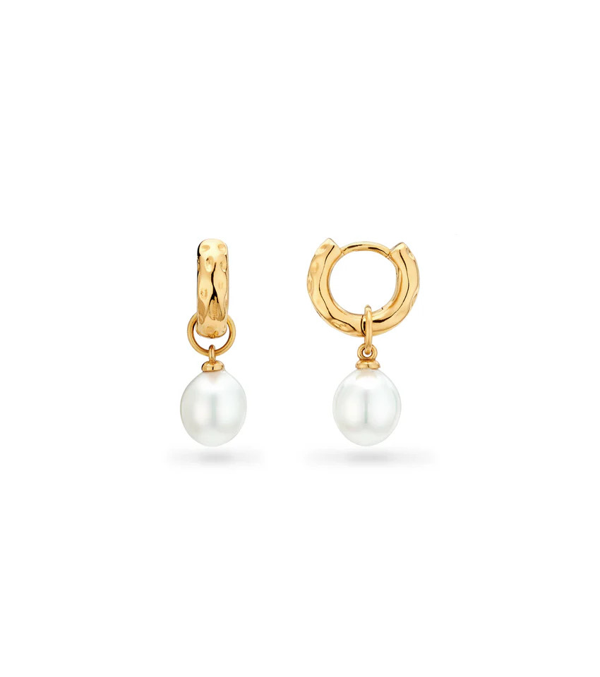 Organic Pearl Drop Huggie Earrings (Gold) | Abbott Lyon
