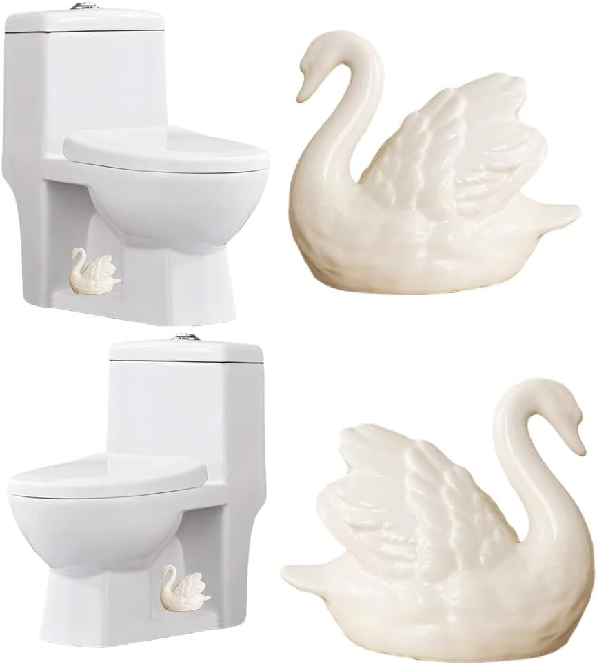 2PCS Toilet Bolt Covers Decorative, Ceramic Toilet Bolt Caps Decorative, Funny Toilets Screw Cover Caps, Lovely Swan Toilets Bowl Bolt Covers, Easy Installation Bathroom Accessories (White) | Amazon (US)
