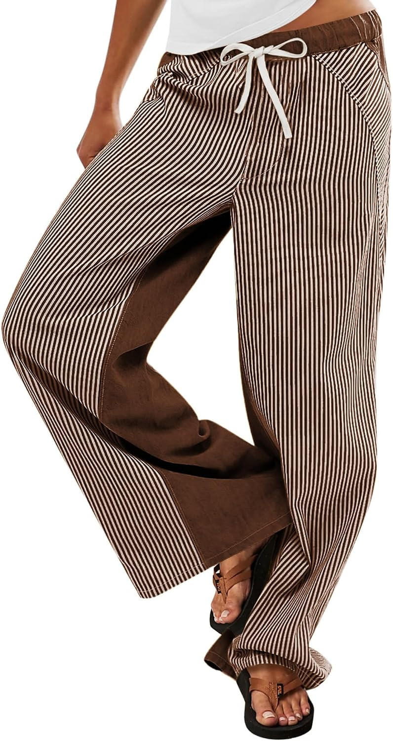 PEIHOT Low Rise Striped Pants for Women Pull On Drawstring Boho Wide Leg Jeans Trendy 2026 | Amazon (US)