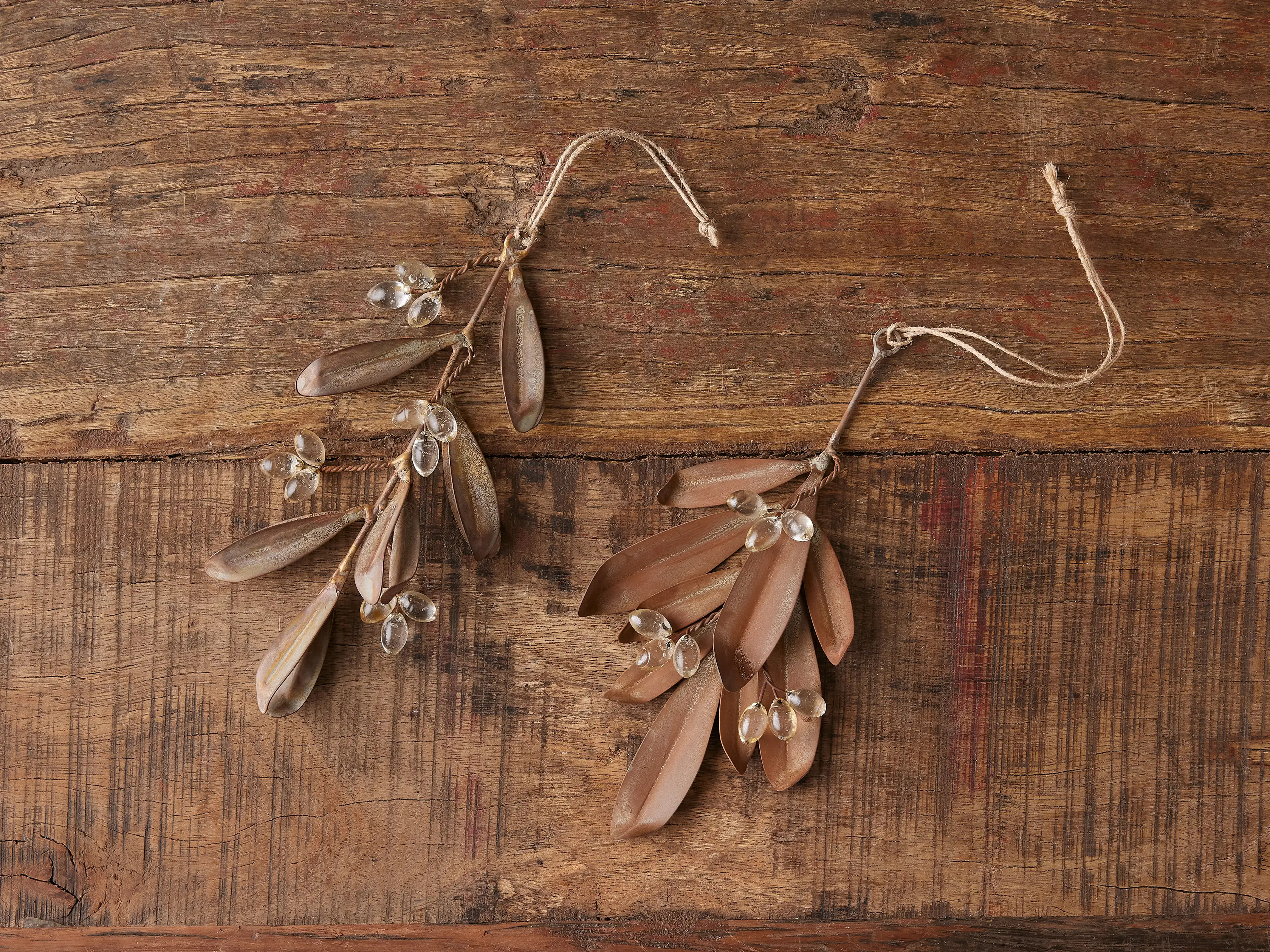 Mistletoe Leaf Ornament in Rusty Pink (Set of 2) | Arhaus