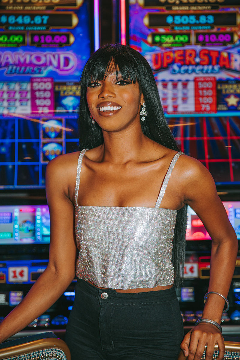 BuddyLove | Girly Girl Rhinestone Crop Top | Silver | BuddyLove