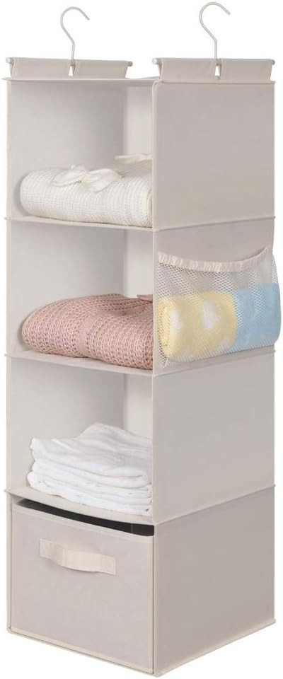 MAX Houser 4-Shelf Hanging Closet Organizer, Space Saver, Cloth Hanging Shelves with 2 Side Pocke... | Amazon (US)