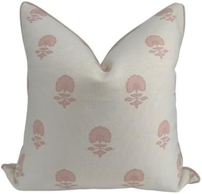 “The Lauderdale” Floral Block Print Pillow Cover – Blush Pink and Off-White Decorative Thro... | Amazon (US)
