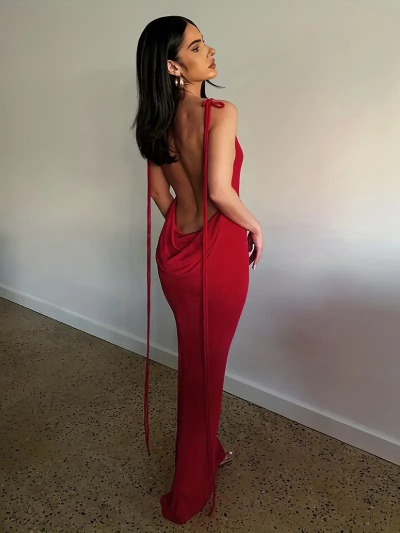 Solid Draped Spaghetti Dress Sexy Backless Sleeveless Summer - Temu | Temu Affiliate Program