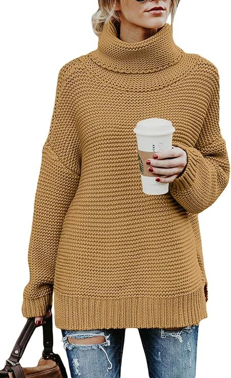 QACOHU Womens Chunky Turtleneck Sweater Long Sleeve Knit Pullover Sweaters Tops | Amazon (US)