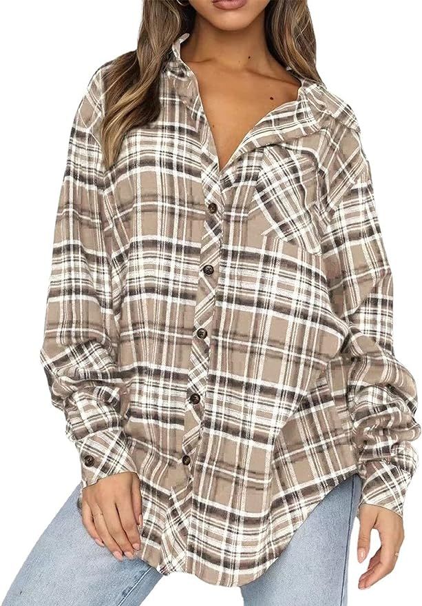 Zontroldy Womens Flannel Plaid Shirts Oversized Long Sleeve Button Down Buffalo Plaid Shirt Blous... | Amazon (US)