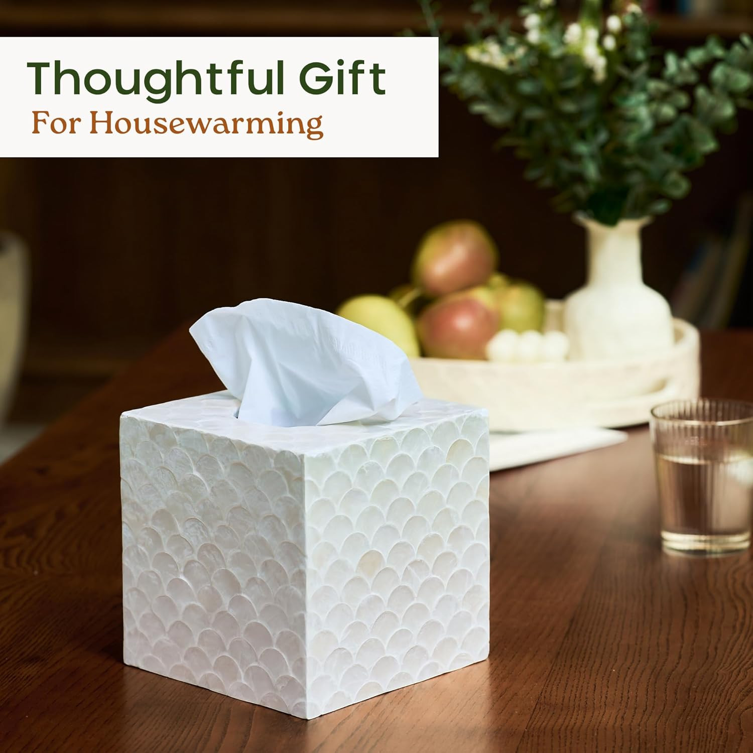 5.8” Capiz Tissue Box Cover, Square Decorative Tissue Holder with Bottom Slider, Handmade Bathr... | Amazon (US)