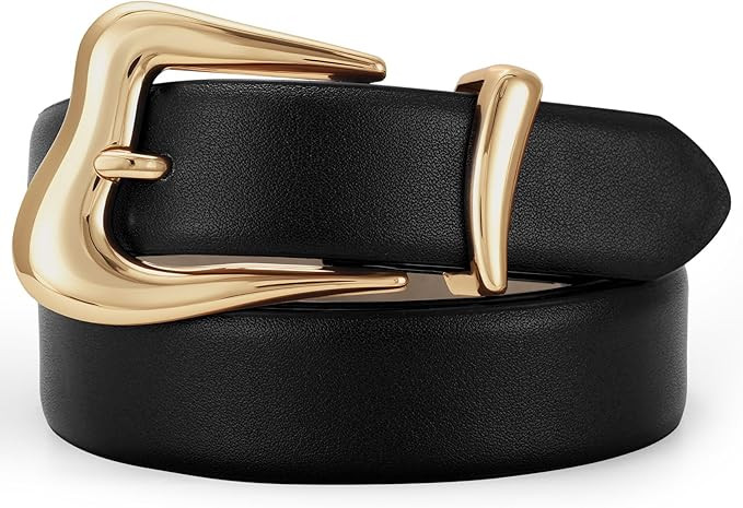 Women Leather Belt with Gold Buckle Fashion Ladies Leather Waist Belt for Jeans Pants | Amazon (US)
