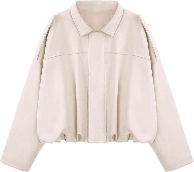 WERFORU Women's Faux Suede Bomber Jacket Casual Pilot Coat Oversized Spring Fall Batwing Long Sle... | Amazon (UK)