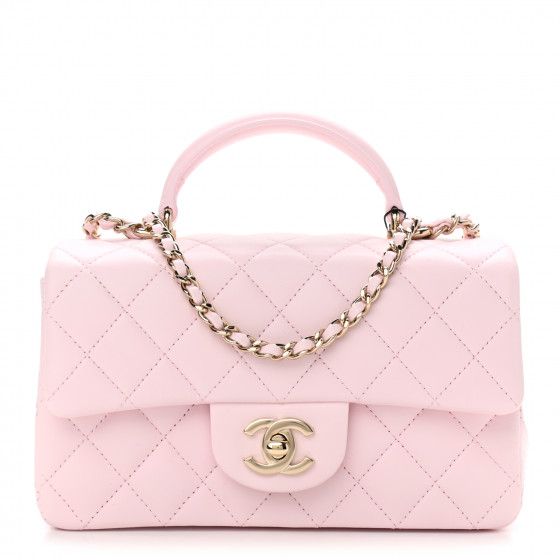 CHANEL Lambskin Quilted Mini Top Handle Rectangular Flap Light Pink | FASHIONPHILE | Fashionphile