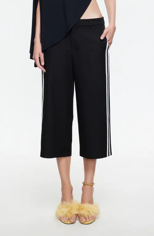 LIONESS Genesis Crop Wide Leg Side Stripe Pants in Noir at Nordstrom, Size Small | Nordstrom