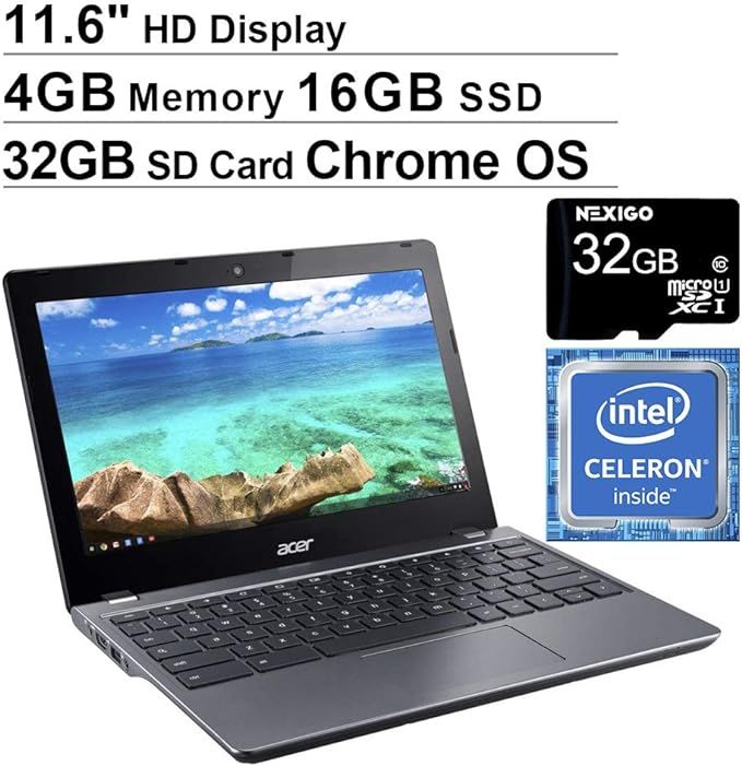 Acer Chromebook C740 11.6 Inch Laptop, Intel Celeron 3205U 1.5 GHz, 4GB DDR3L RAM, 16GB SSD, WiFi... | Amazon (US)