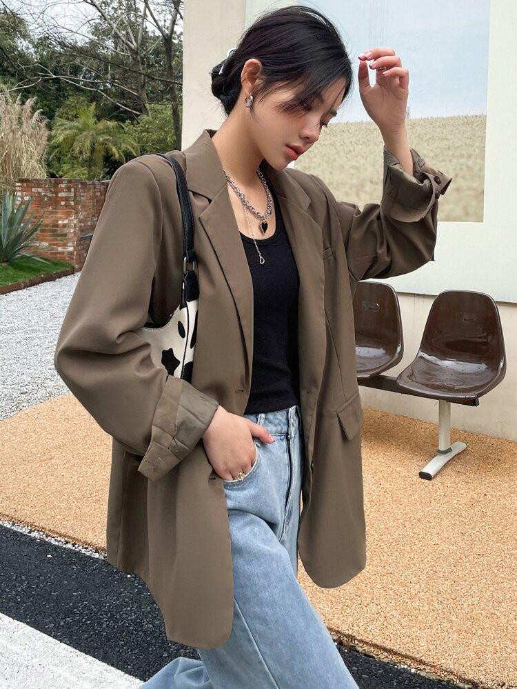 DAZY Lapel Neck Flap Detail Blazer | SHEIN