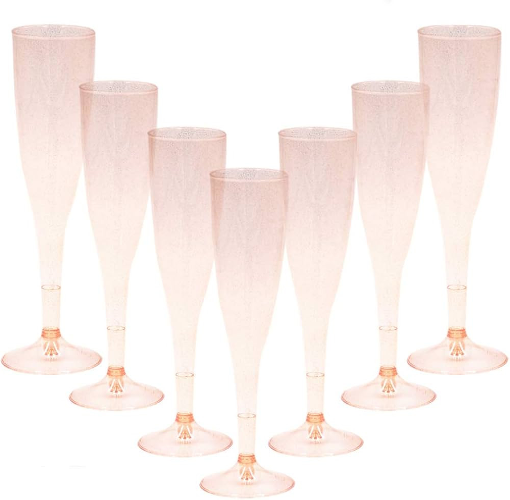 Homy Feel Rose Gold Glitter Plastic Rose Gold Wine Glasses 30 Pack,6.5 OZ Champagne Flutes Dispos... | Amazon (US)