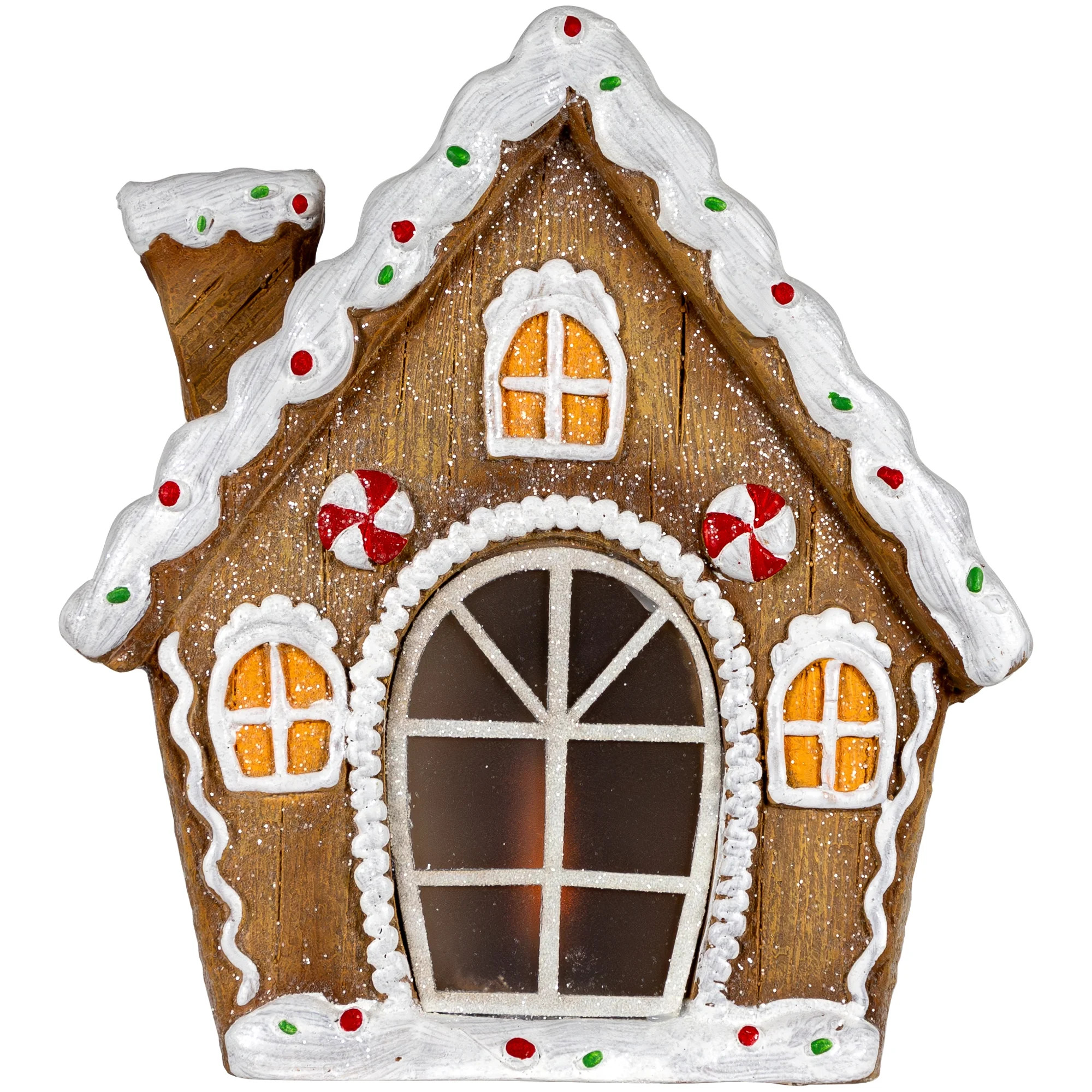 12.5" LED Lighted Frosted Gingerbread Peppermint Christmas House | Walmart (US)