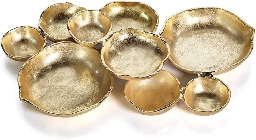 Zodax Cluster of 9 Round Serving Antique Gold Finish, Aluminum Base 19" x 12" x 2.5" | Amazon (US)