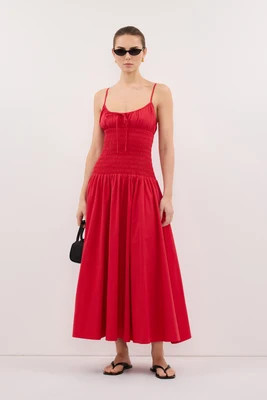 PALOMA RED COTTON MIDI DRESS | DISSH