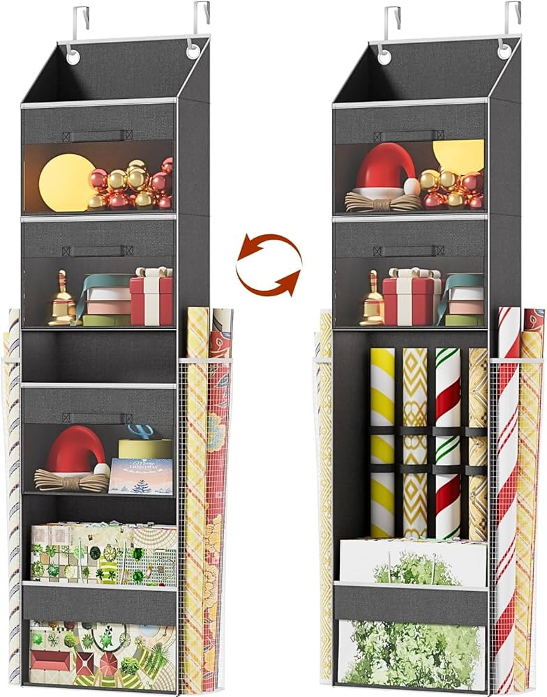 Over Door Wrapping Paper Organizer Storage with 3 Removable Drawers & Side Pockets – Dual Use D... | Amazon (US)