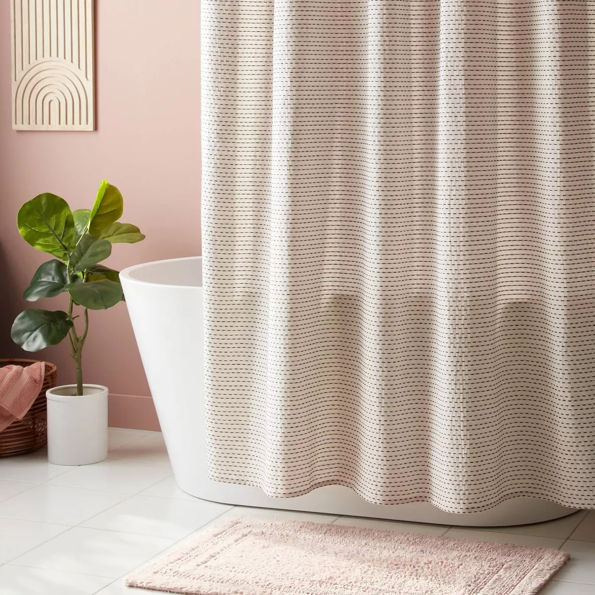 Woven Dotted Line Shower Curtain - Threshold™: Cotton Fabric, Buttonhole Top, Machine Washable | Target