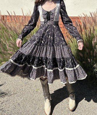 True Vintage "Black Beauty" 70's Gunne Sax Tiered Dress / XS | eBay US