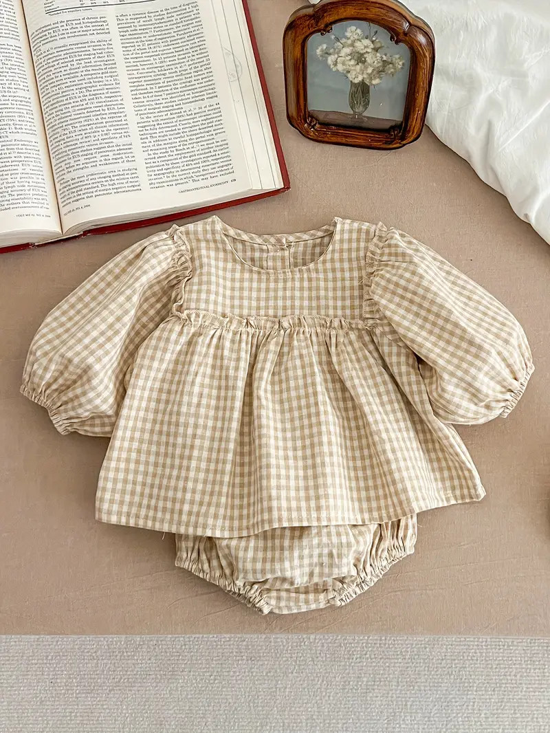 Baby's Lovely 2pcs Comfy Cotton Outfit, Gingham Peplum Blouse & Shorts Set, Toddler & Infant Girl... | Temu Affiliate Program