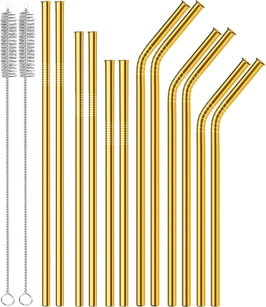 Reusable Stainless Steel Metal Straws,Set of 12 0.24"Wide Gold Drinking Straws for 16-30oz Tumblers, | Amazon (US)