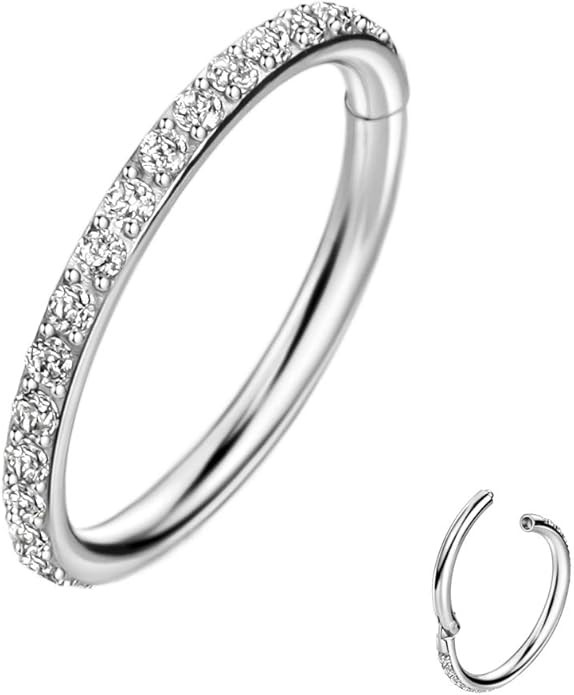 Only 1-16G Clear CZ Cartilage Earrings Hoop 6-12mm 316L Surgical Steel Septum Piercing Jewelry Da... | Amazon (CA)