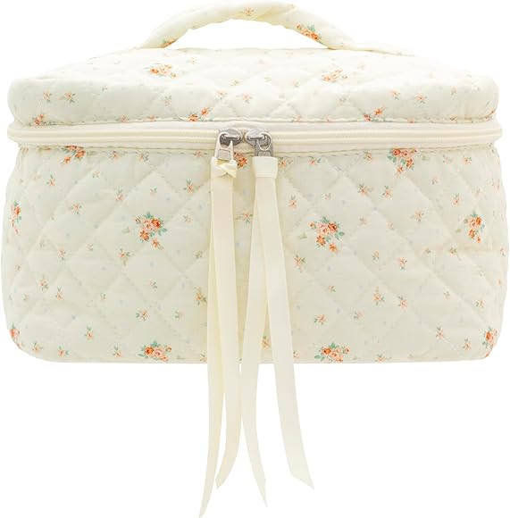 PAZIMIIK Cotton Makeup Bag for Women Large Quilted Travel Cosmetic Case Girls' Make Up Organizer,... | Amazon (US)