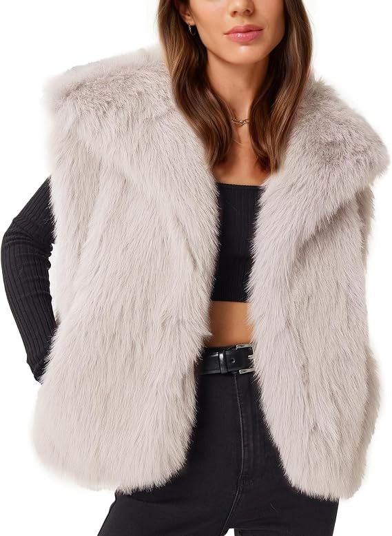Flygo Womens Faux Fur Vest Fuzzy Lapel Collar Sleeveless Jackets Winter Warm Fluffy Open Front Sh... | Amazon (US)