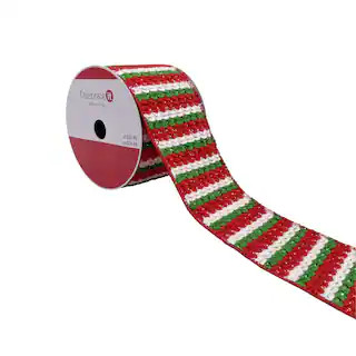 3.5" x 15ft. Red, White & Green Woven Wired Striped Ribbon by Celebrate It® Christmas | Michaels Stores