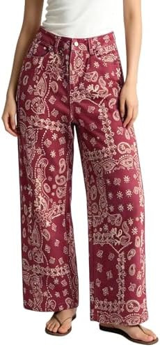 ebossy Women's Floral Print Denim Pants Boho Y2k Aesthetic Wide Leg High Rise Boyfriend Baggy Jea... | Amazon (US)