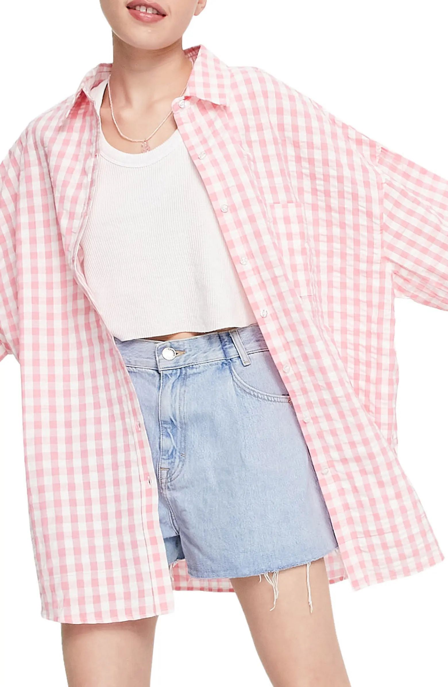 Topshop Textured Gingham Oversize Blouse | Nordstrom | Nordstrom