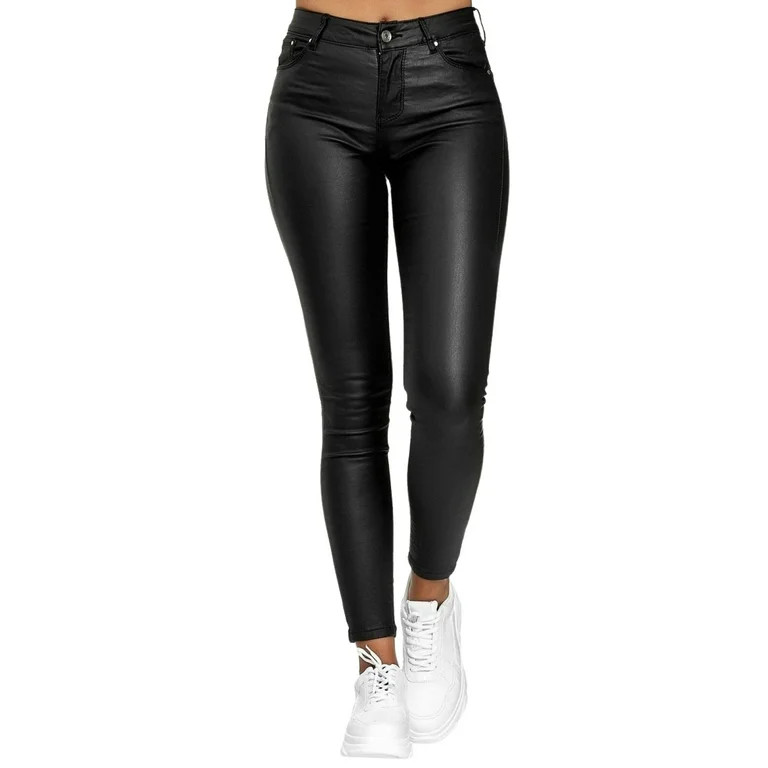 PU leather Faux Leather Leggings for Women High Waisted Pleather Pants Stretch Tights with Pocket... | Walmart (US)