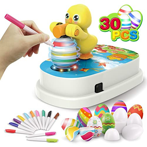 Engfa Easter Egg Decorating Kit, Chick Easter Eggs Decorating Kit Spinner Coloring Machine with 12 Dying Markers 30 Plastic Eggs and Slings, Easter Toy Arts and Crafts Set Gift for Kids Party | Amazon (US)