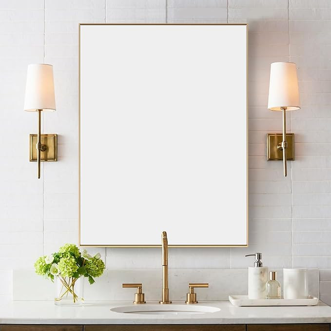 27x36 Inch Orange Gold Bathroom Mirror for Wall, Aluminum Frame Rectangle Rectangular Vanity Mirr... | Amazon (US)