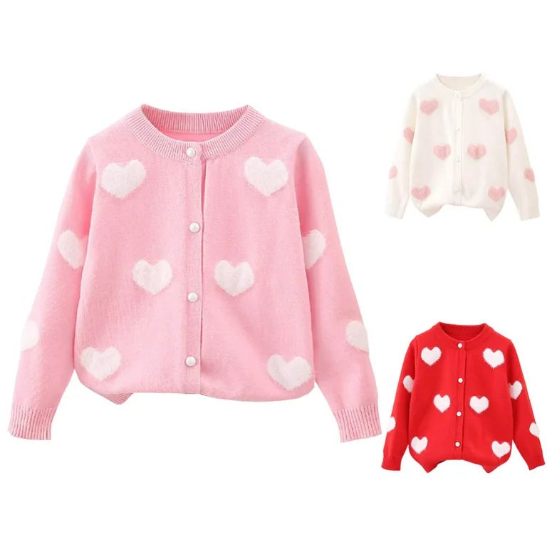 URMAGIC 2-7T Toddler Baby Girls Heart Sweater Button Knitted Sweater Cardigan Kid Fall Cardigan C... | Walmart (US)