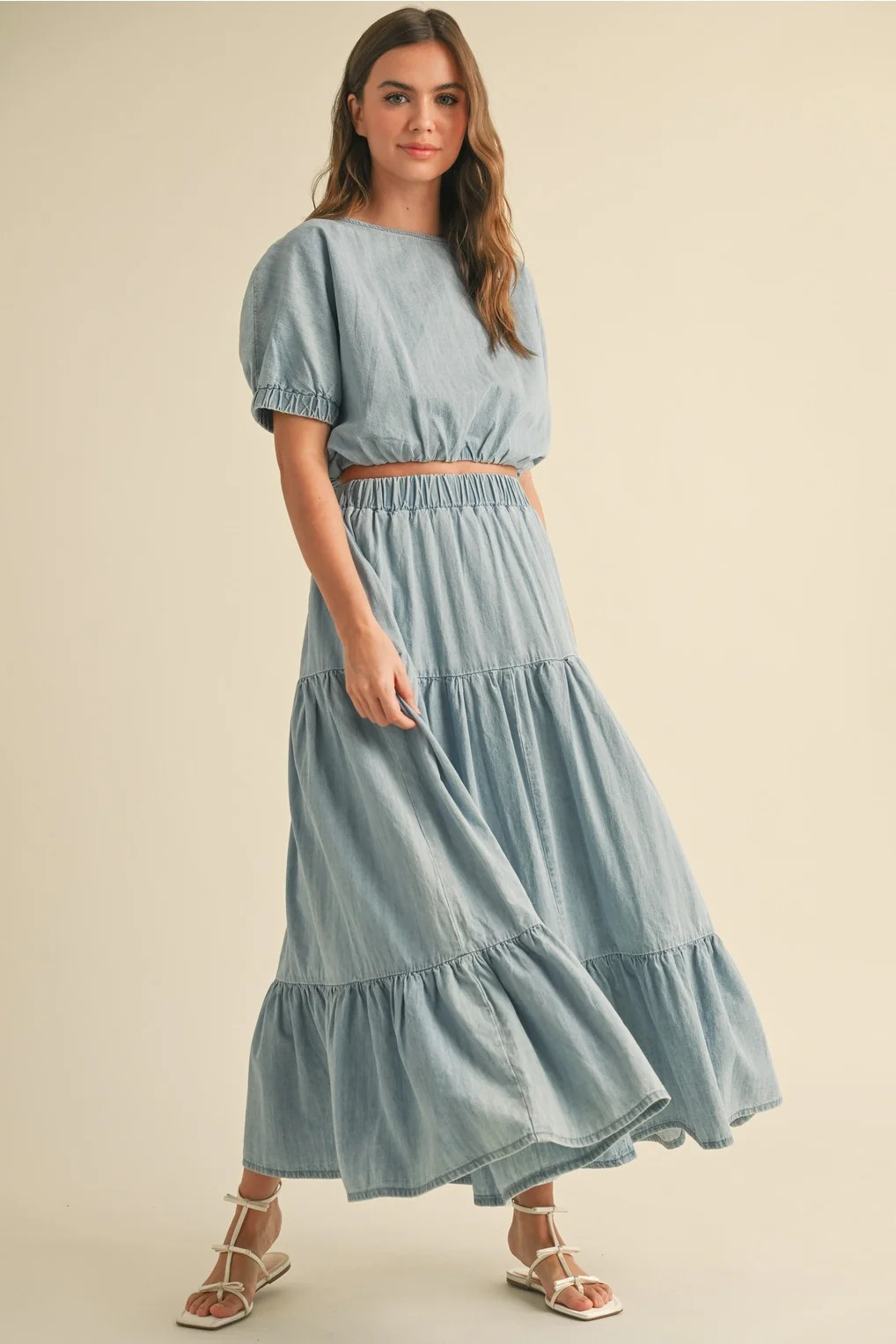 TIERED DENIM MAXI SKIRT | Harper's Den