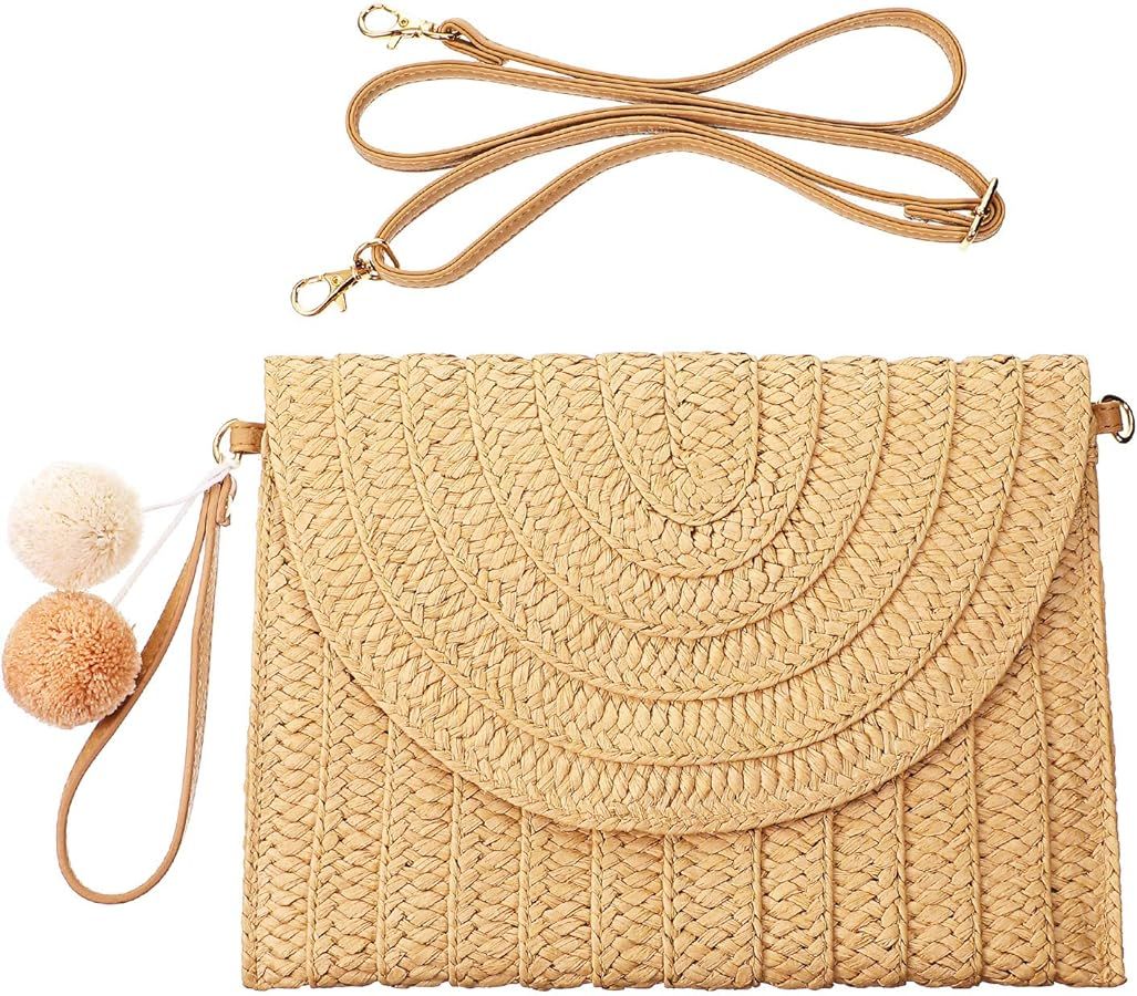 Frienda Straw Shoulder Bag Straw Clutch Straw Crossbody Bag Casual Beach Straw Handmade Bag for W... | Amazon (US)