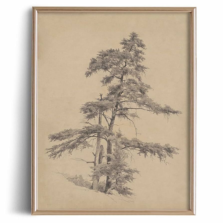 Vintage Farmhouse Engrave Line Wall Art - Mountains Nature Trees Etching Rustic Picture - Forest ... | Amazon (US)