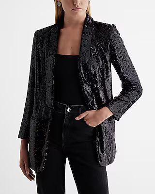 Sequin Open Front Boyfriend Blazer | Express