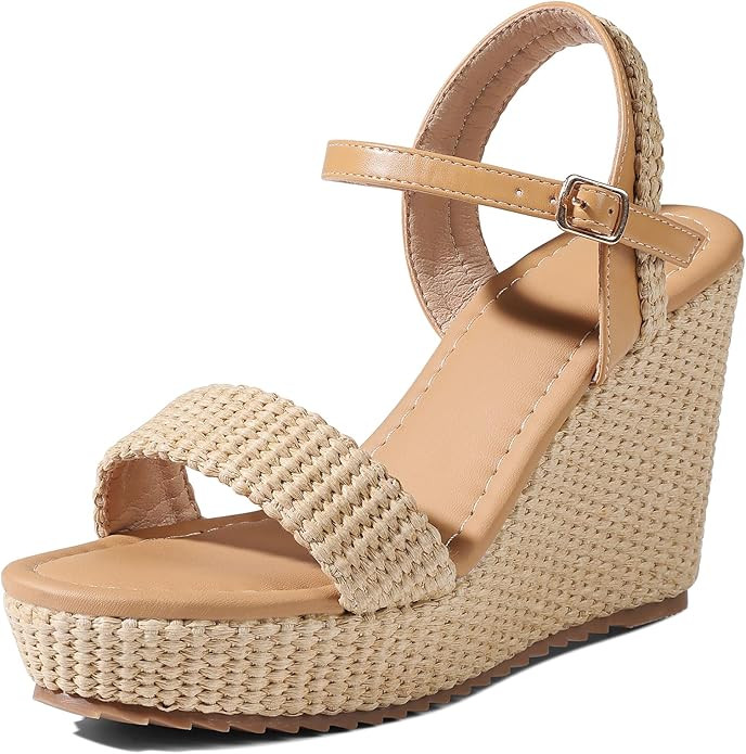 mikarka Women's Espadrille Wedge Sandals: Ankle Strap Platform Open Toe Wedges - Stylish High Hee... | Amazon (US)