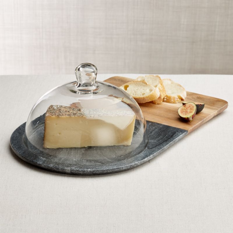 Hayes Marble and Wood Serving Board with Glass Dome + Reviews | Crate and Barrel | Crate & Barrel
