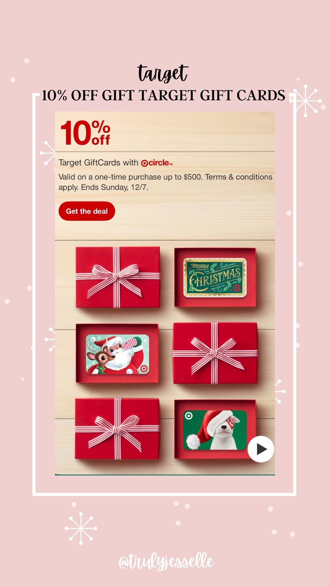 10% off target gift cards through Sunday 12/7

Everyone loves a gift card… and Target. 😉

#LTKHoliday #LTKGiftGuide #LTKSaleAlert