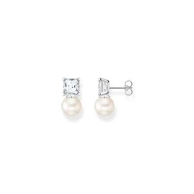 Genuine THOMAS SABO Ear studs pearl with white stone silver | eBay AU