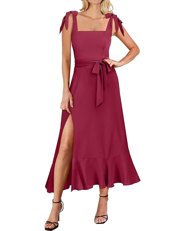 ANRABESS Women's Square Neck Ruffle Split Midi Elegant Formal Wedding Guest Cocktail Bridesmaid G... | Amazon (US)