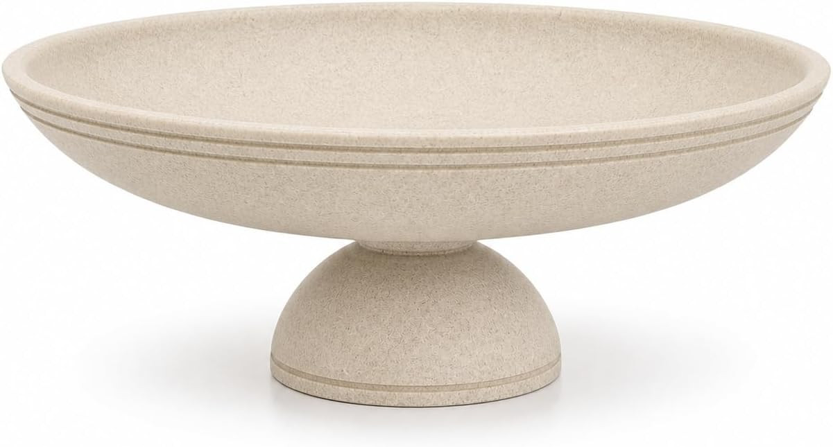 Coiesol Large Decorative Fruit Bowl for Kitchen Counter, Modern Home Decor Centerpiece, Beige Resin Pedestal Key Bowl for Entryway Table | Amazon (US)