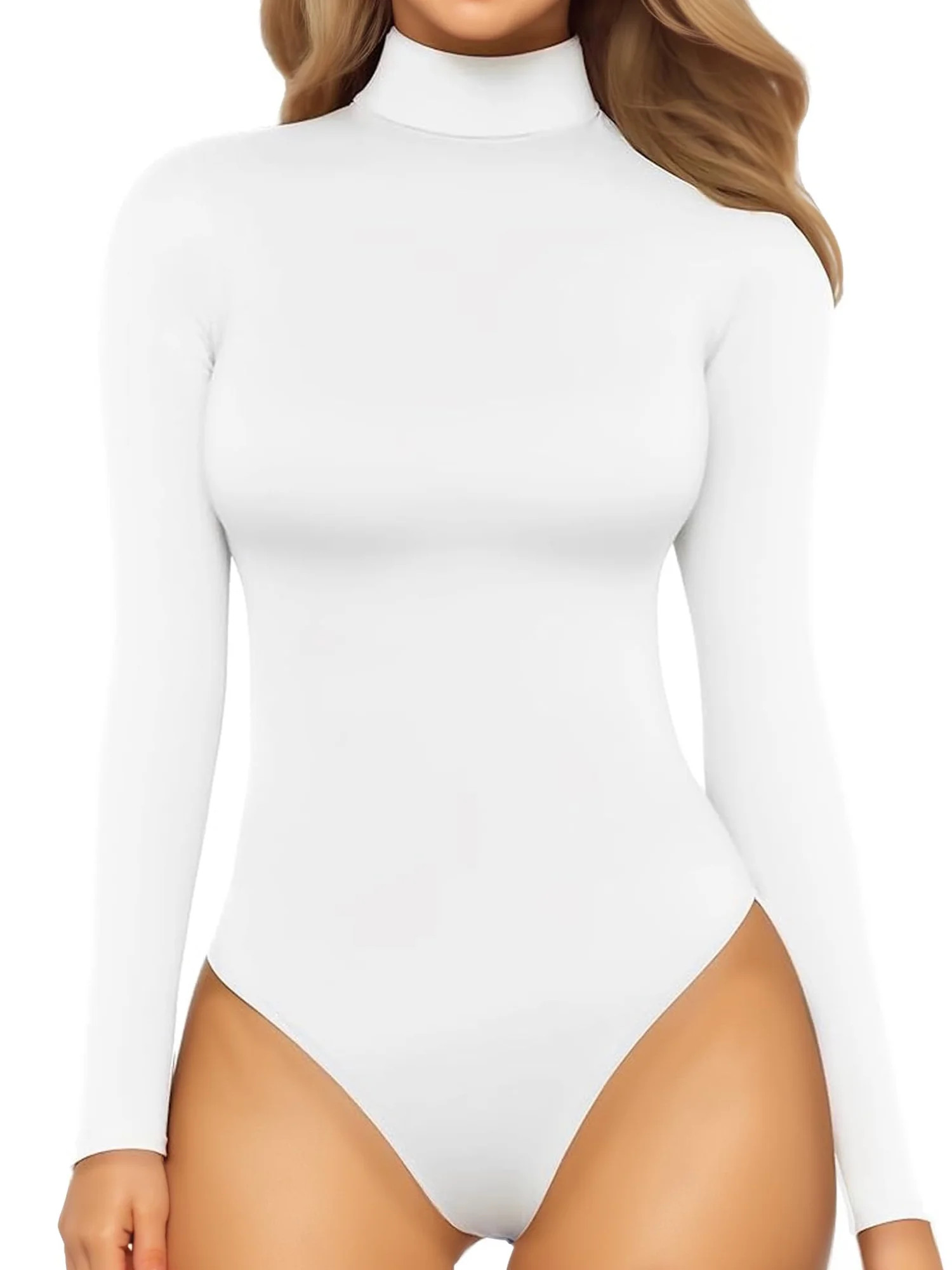 MOYIKO Mock Turtle Neck Long Sleeve Bodysuit Fitted Womens Tops,Size S-XXL | Walmart (US)