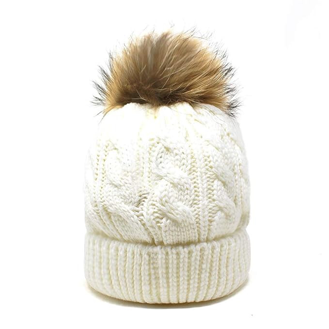 ChoKoLids New Winter Knit Hat Ultra Soft Fur Pom Pom Womens Girls Warm Knit Beanie Hat CKP03 | Amazon (US)