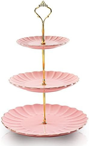 Sweejar 3 Tier Ceramic Cake Stand Wedding, Dessert Cupcake Stand for Tea Party Serving Platter | Amazon (US)